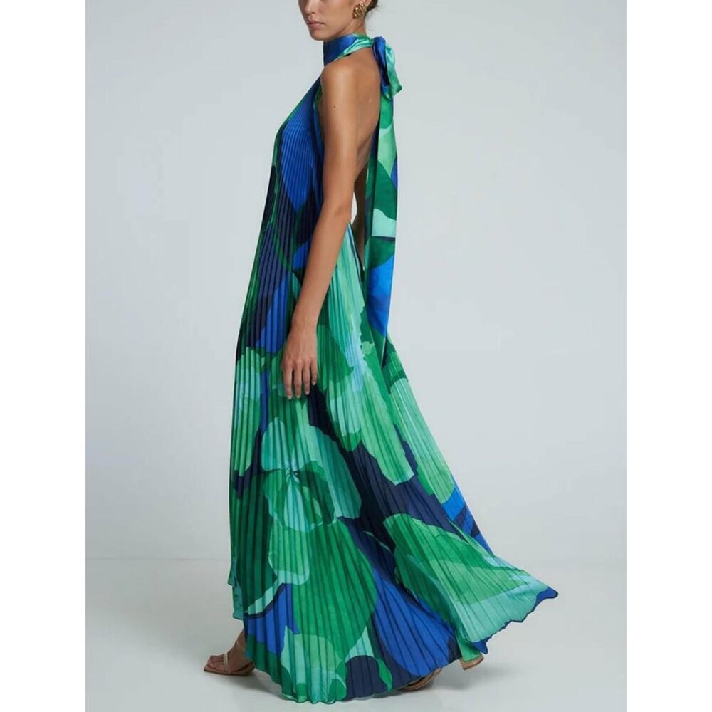 Women's Floral Maxi Dress V-Neck Backless Beach Dress Summer Lightweight - Picture 3 of 3
